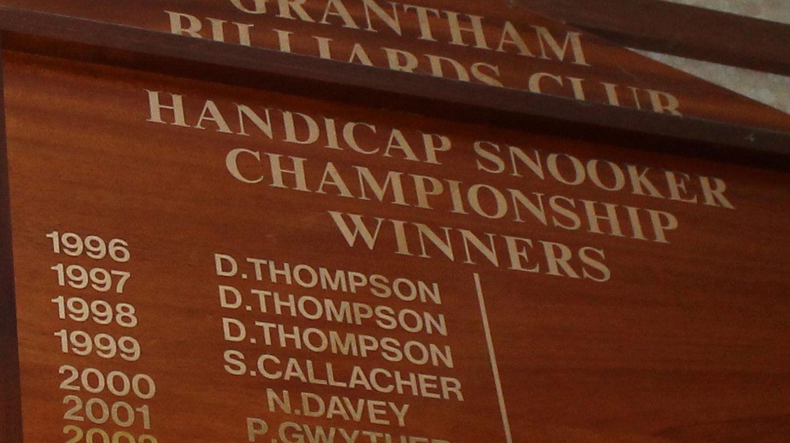 Handicap Snooker Championship Winners